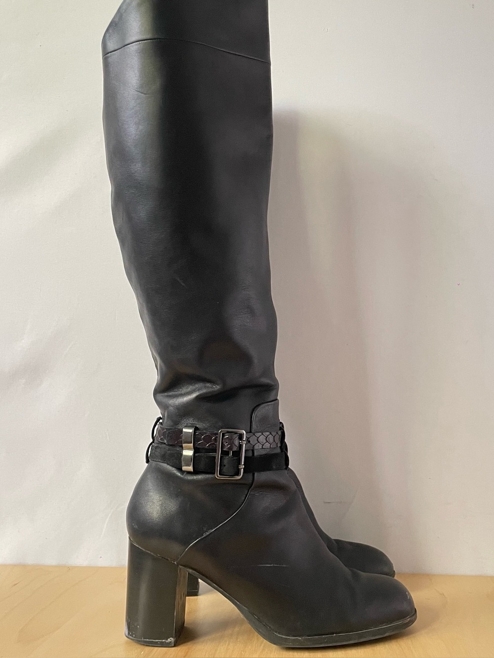 Vintage Arnold Churgin Black Leather Knee-high Boots | EU 37